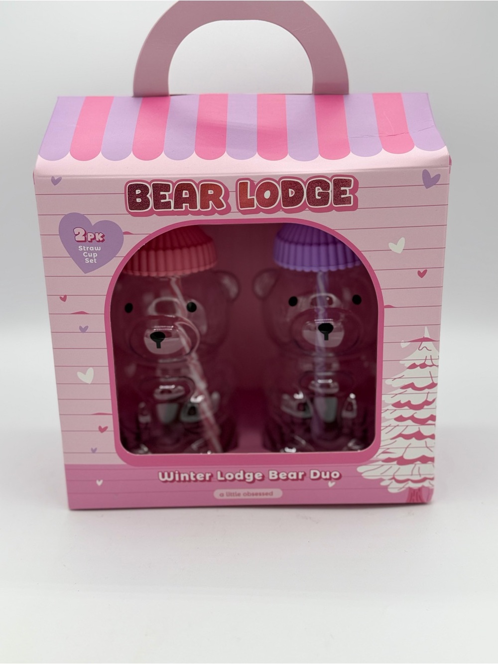 Winter Lodge Bear Duo Pink & Purple Straw Cup Set